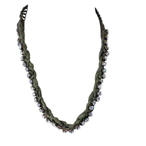 Lot 2 J Crew necklaces olive green and stone ribbon smokey facetted fringed - Picture 2 of 11